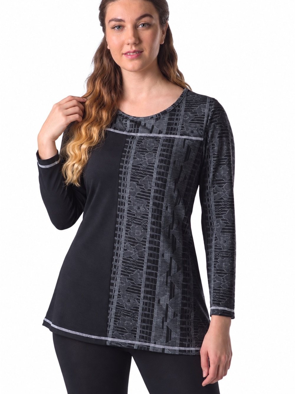 Papa Vancouver Helena Colour Block Panel Top with Slimming Print